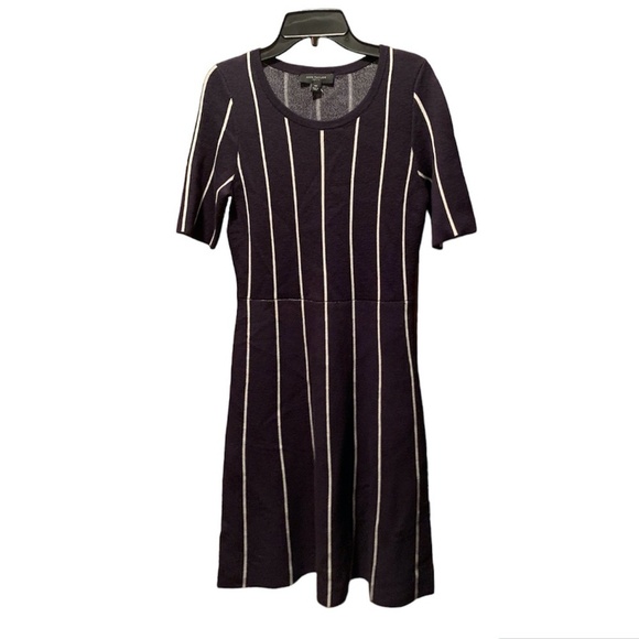 Ann Taylor Petite Short Sleeve Wool Blend Knit Dress Navy/White XSP NWT - Picture 1 of 6